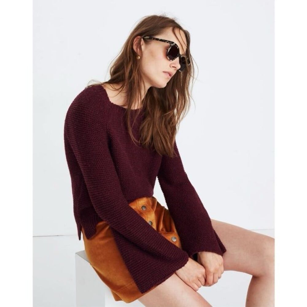 Madewell Wide-Sleeve Pullover Sweater in Hthr Maroon Size XS - Picture 3 of 9